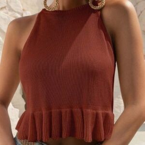 Solid Ruffle Hem Knit Top - SHEIN
